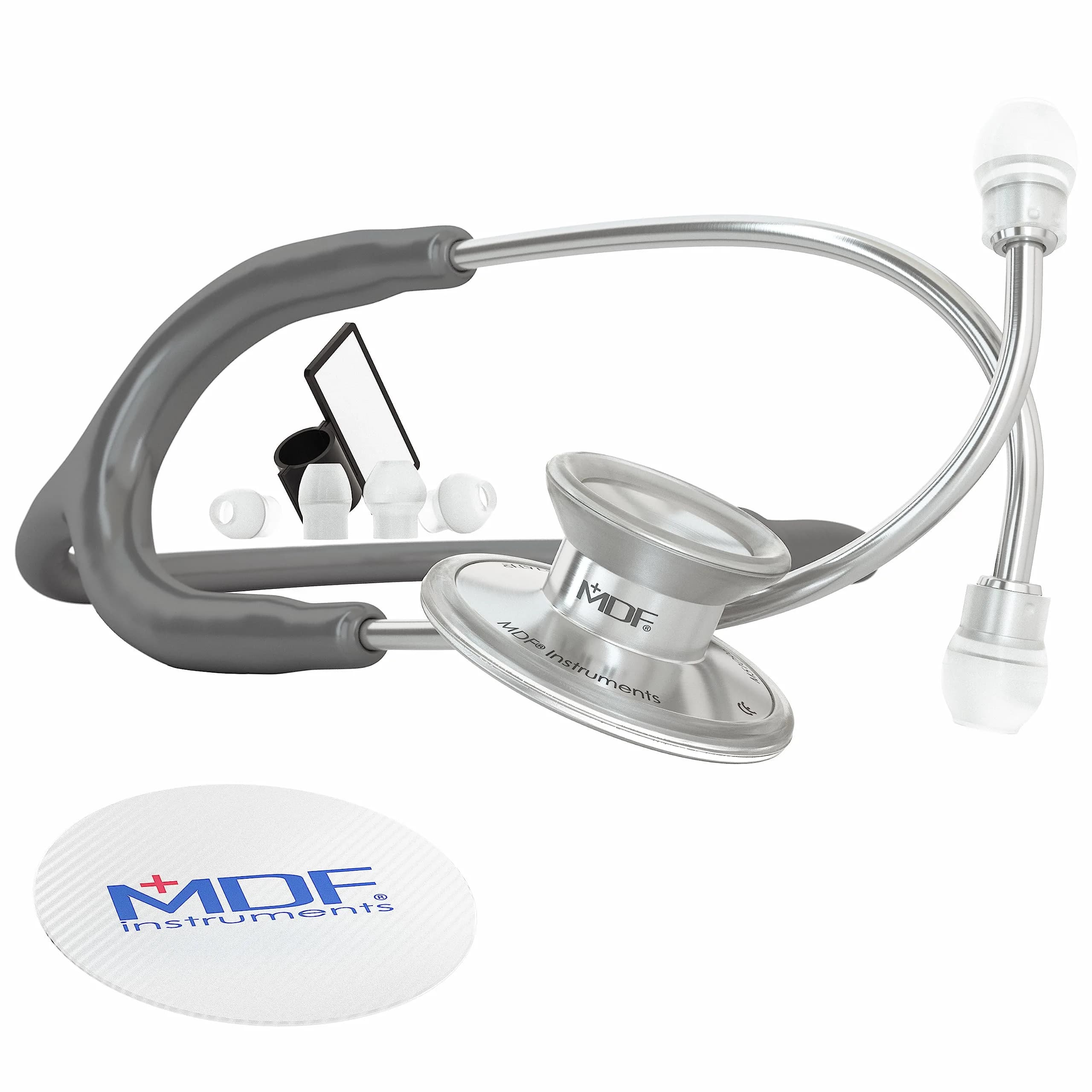 MDF Instruments Acoustica Lightweight Stethoscope | 79.25 cm (31.2 inches) Dual Head, Grey Tube, Silver Chestpiece