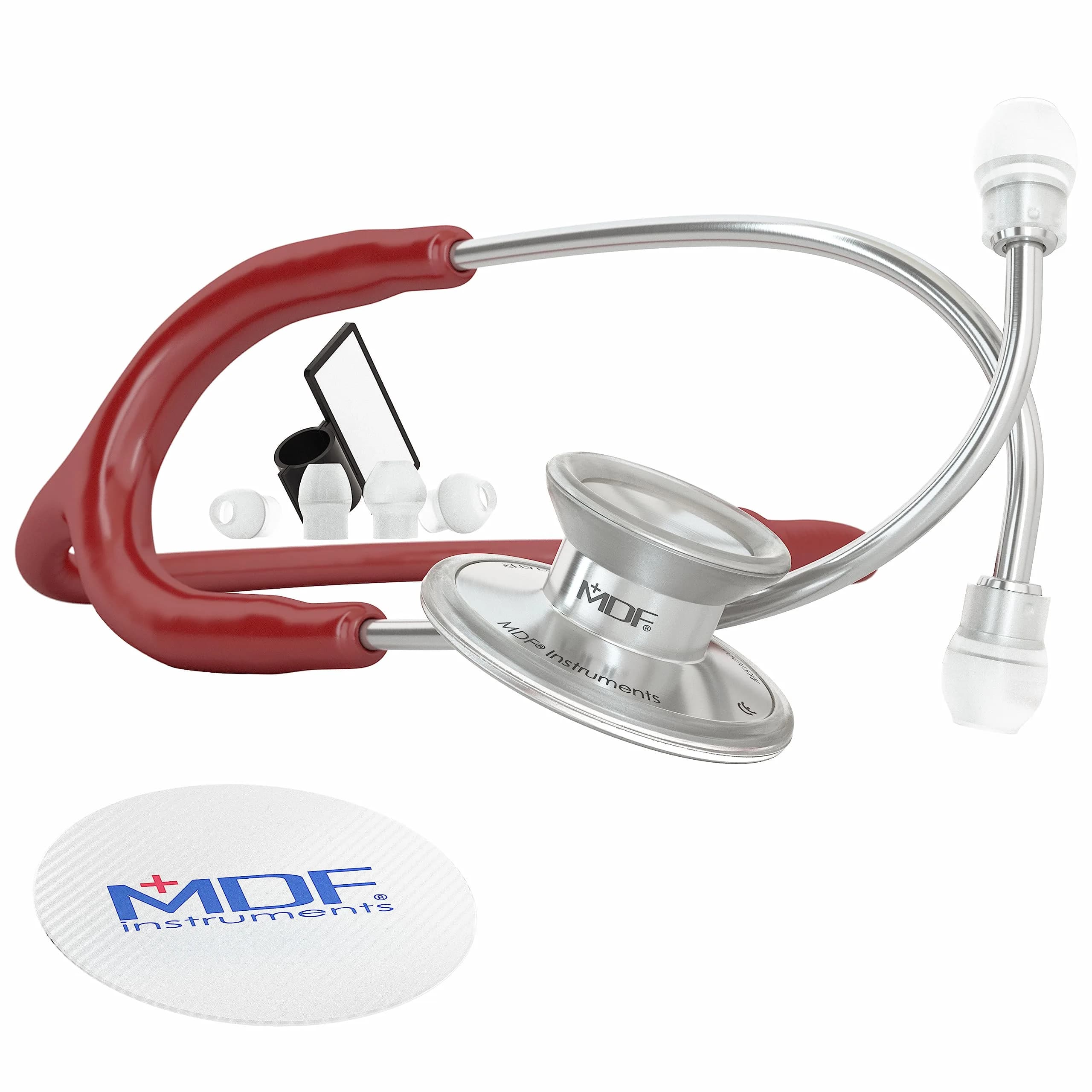 MDF Instruments Acoustica Lightweight Stethoscope | Dual Head, Burgundy Tube, Silver Chestpiece, 2.27 kg (5 lb)