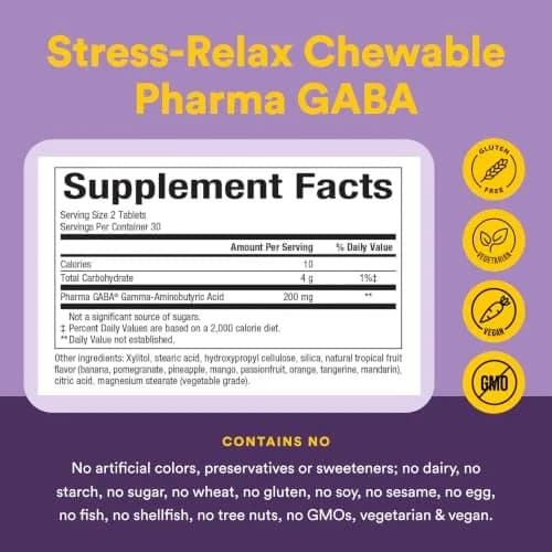 Natural Factors Pharma GABA, Calm, Relaxation & Focus*, 60 Chewable Tablets | Supports Stress & Sleep thumbnail 4