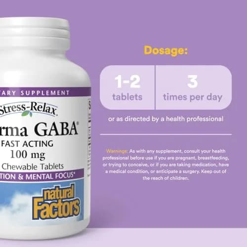 Natural Factors Pharma GABA, Calm, Relaxation & Focus*, 60 Chewable Tablets | Supports Stress & Sleep thumbnail 3