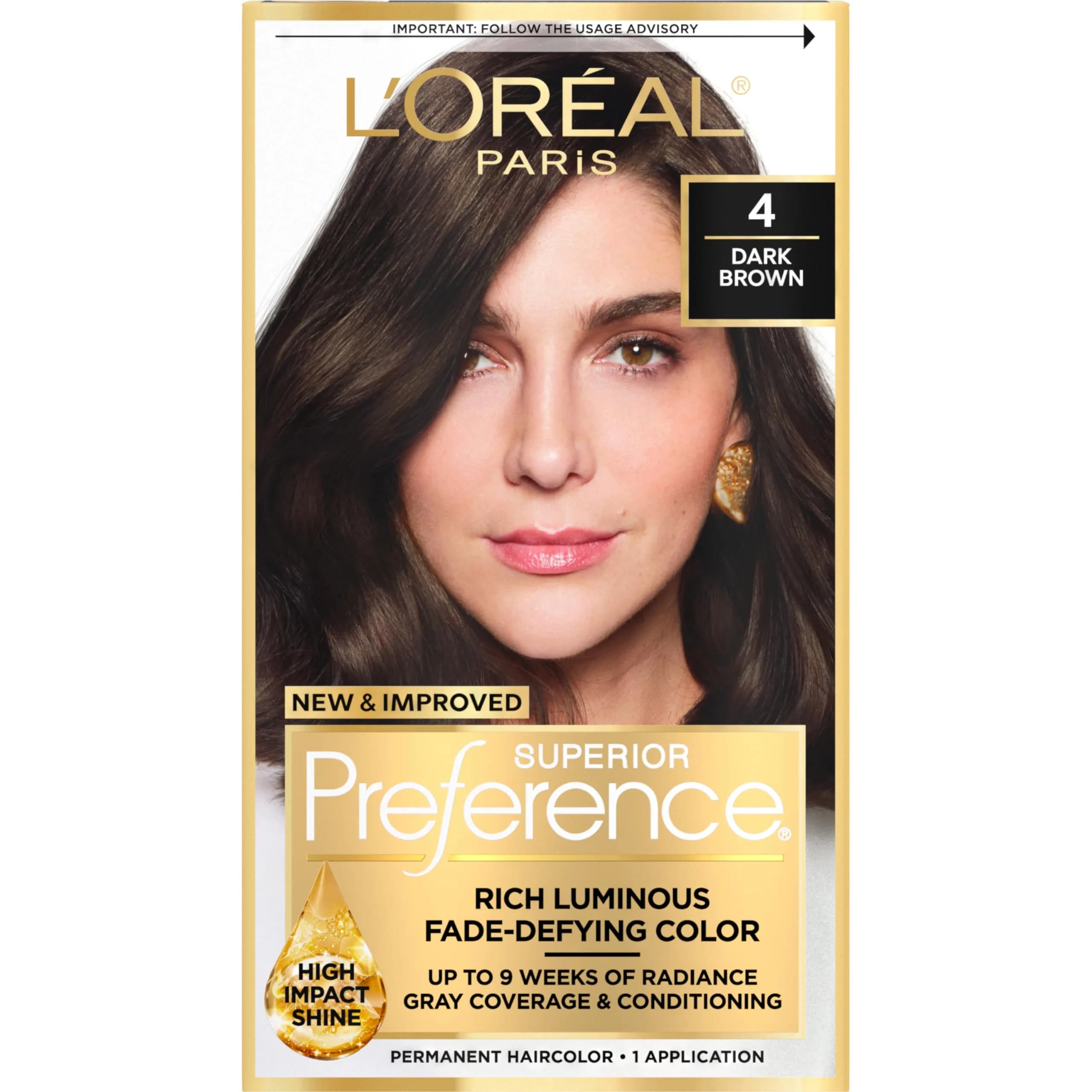 L'Oreal Paris Superior Preference Permanent Hair Color Dark Brown 4 (10ml Color Gel, 10ml Developer Crème) | Fade-Defying Radiance Up to 9 Weeks — 04 Dark Brown