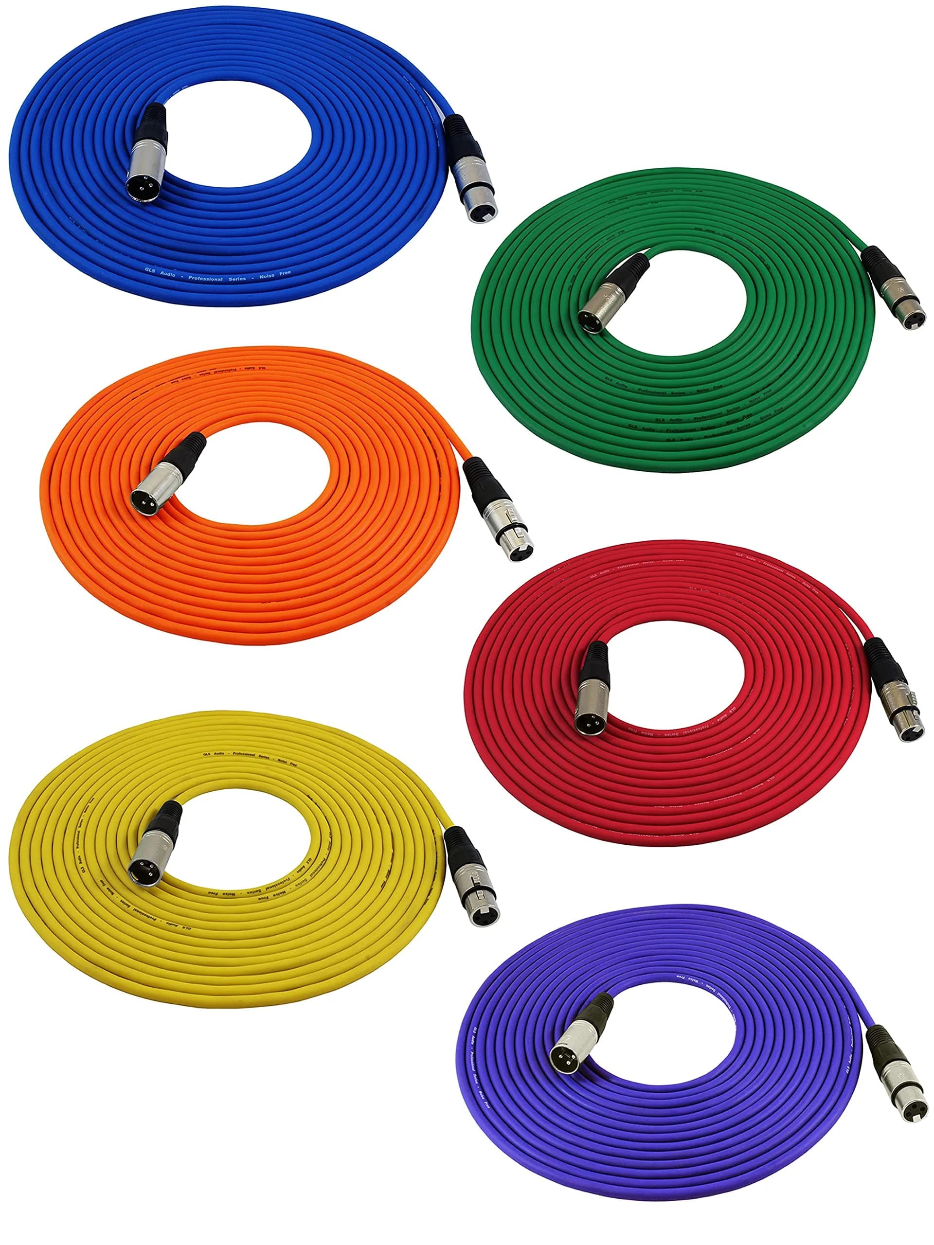GLS Audio Mic Cable Patch Cord 50 ft | Heavy-Duty 2 Pack, Male to Female XLR for Stage & Studio — Multicolored / 25 feet