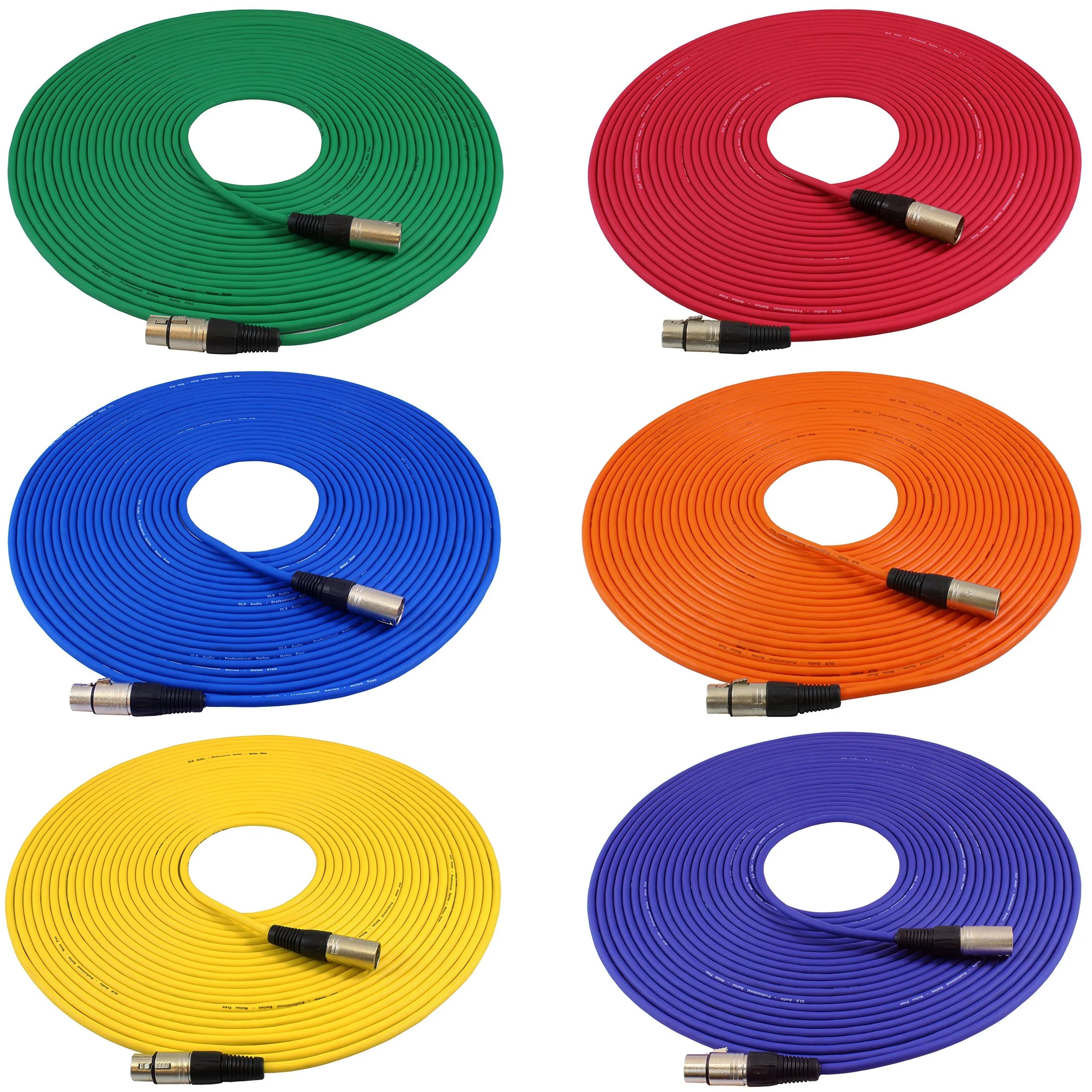 GLS Audio Mic Cable Patch Cord 50 ft | Heavy-Duty 2 Pack, Male to Female XLR for Stage & Studio — Multicolored