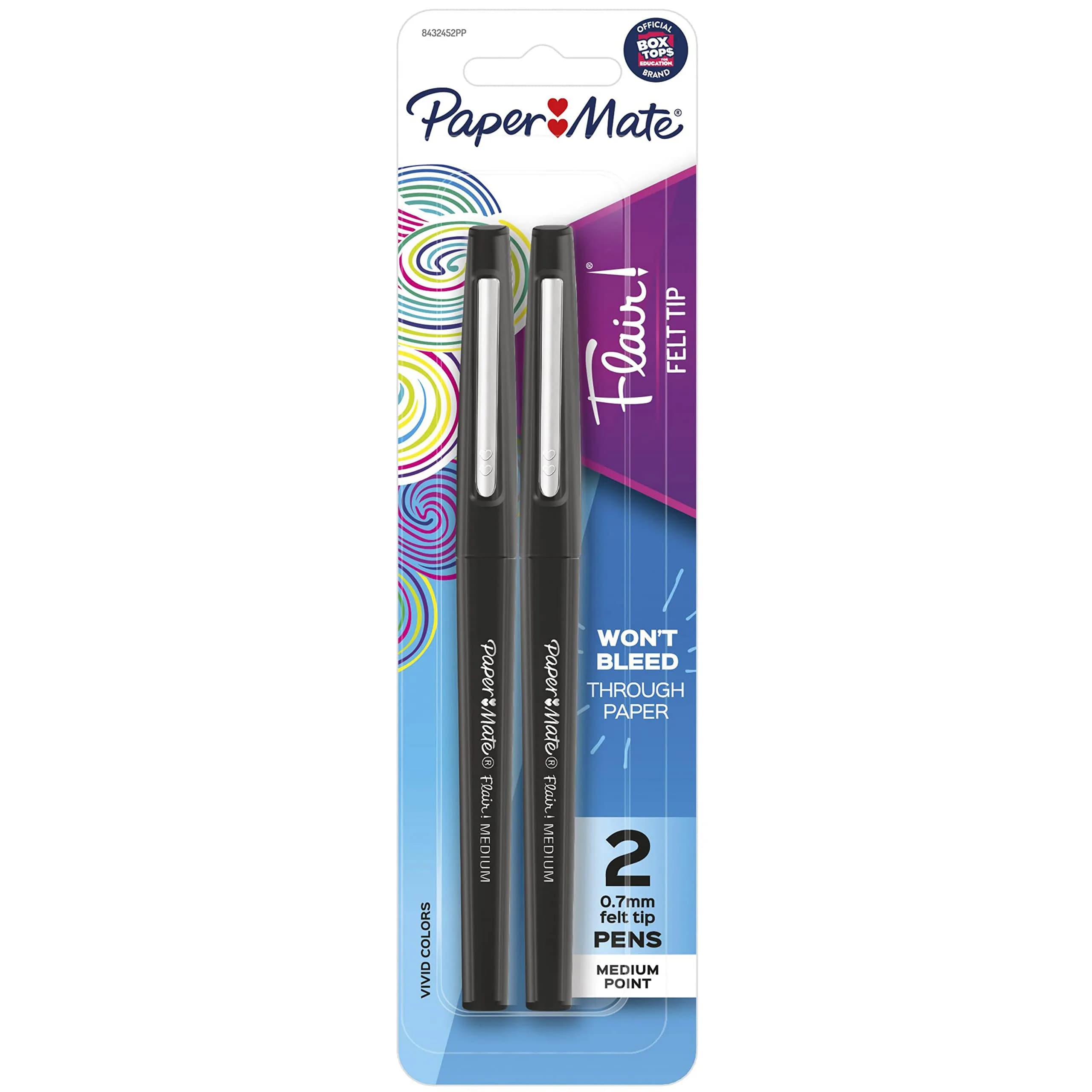 Paper Mate Flair Felt Tip Pens, Medium Point (0.7mm), Black, 2 Count | Smooth Ink Flow for Students & Professionals