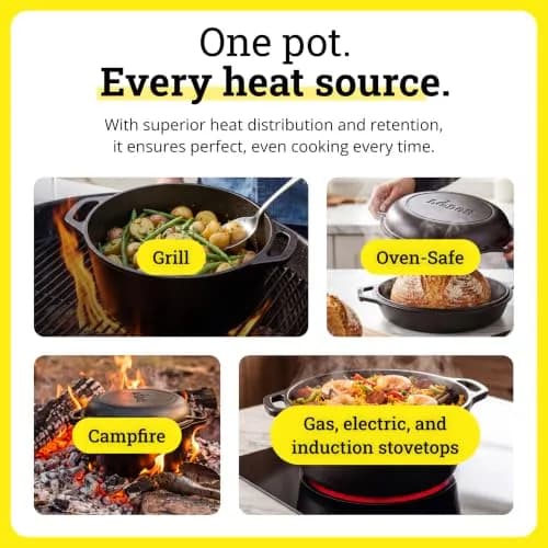 Lodge Cast Iron Dutch Oven with Loop Handle, Oven-Safe, 7 Quart (6.6 L) | Even Heat Distribution for Sourdough & Braises thumbnail 4