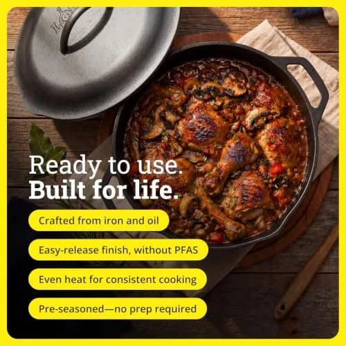 Lodge Cast Iron Dutch Oven with Loop Handle, Oven-Safe, 7 Quart (6.6 L) | Even Heat Distribution for Sourdough & Braises thumbnail 2