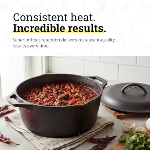 Lodge Cast Iron Dutch Oven with Loop Handle, Oven-Safe, 7 Quart (6.6 L) | Even Heat Distribution for Sourdough & Braises thumbnail 3