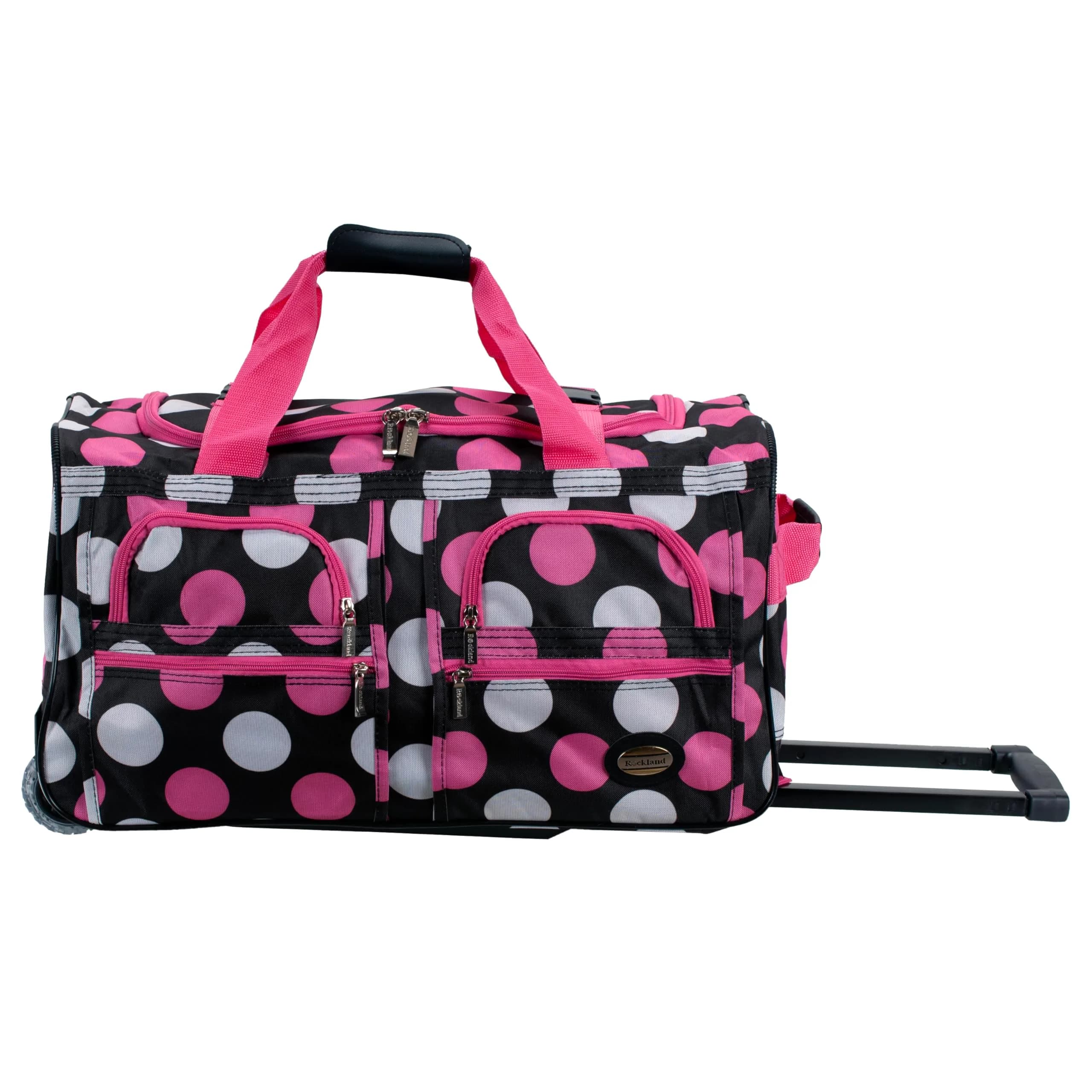 Rockland 22" Polyester Rolling Duffel Bag | Large Capacity, Multi Pink Dot, Water-Resistant, 47L, Heavy Duty Zippers