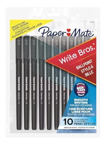 Paper Mate Write Bros Ballpoint Pens 10 Pack | Medium Point Black Ink Reliable Writing thumbnail 1