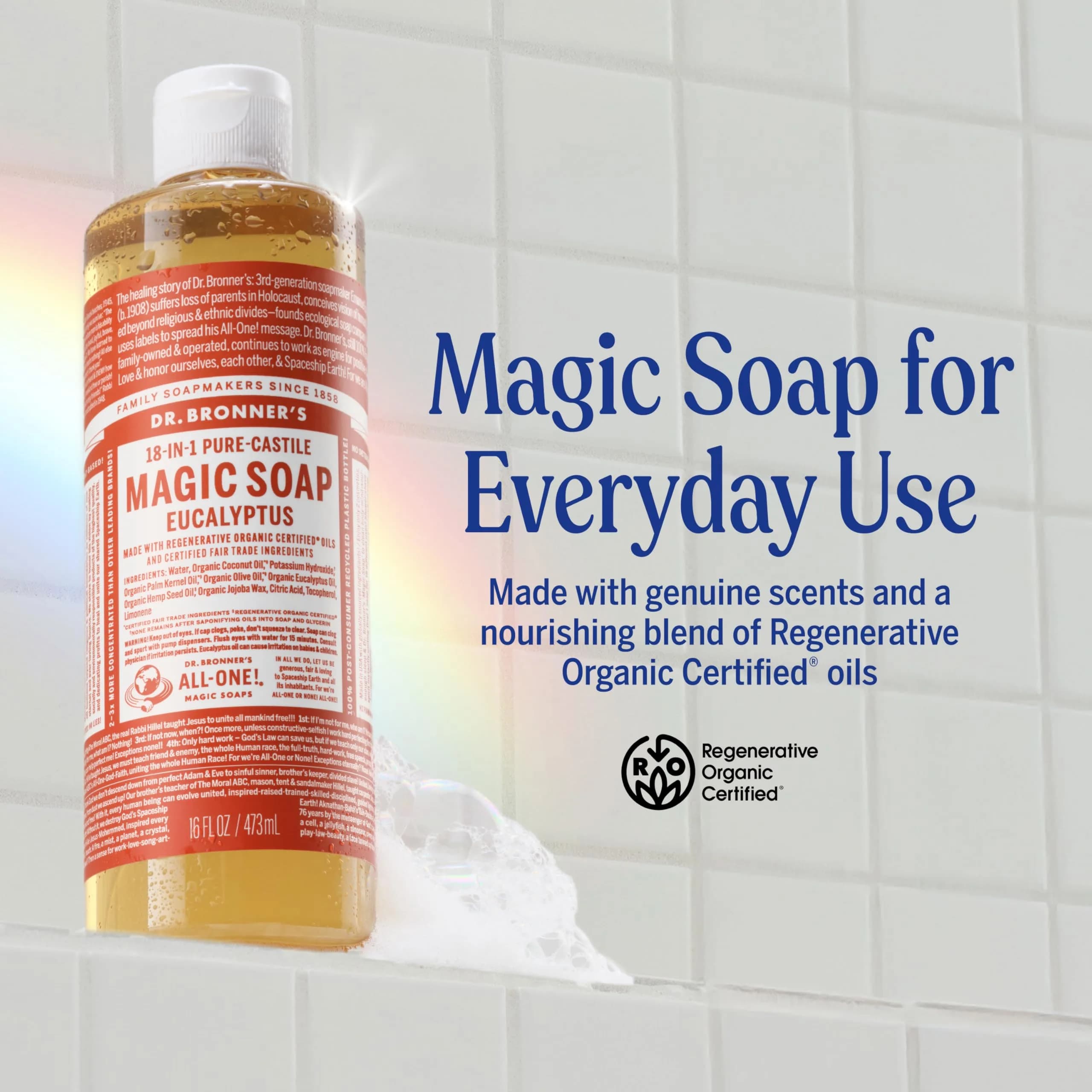 Dr. Bronner's Eucalyptus Pure-Castile Liquid Soap 473ml (16 Fl Oz) | 18-in-1 Uses for Body, Face, Home - view 2