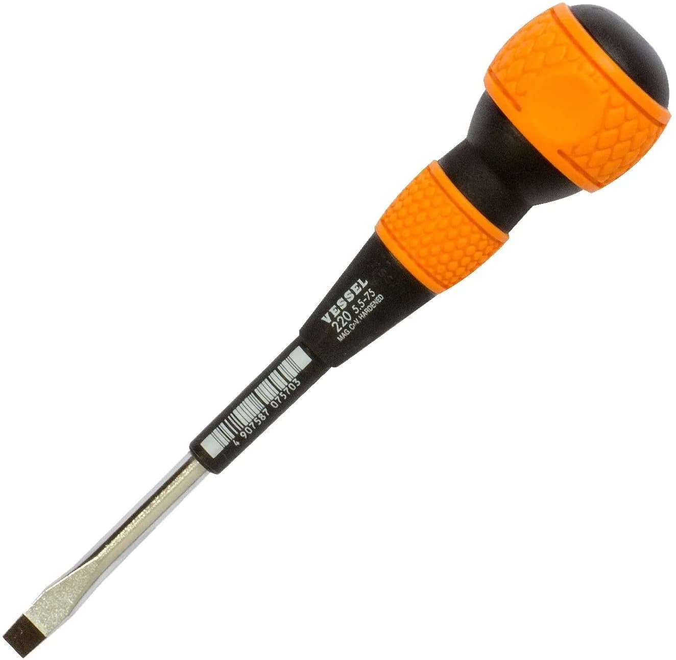 VESSEL Ball Grip Screwdriver +2x100mm JIS Phillips | Extra Tightening Force — 5.5 x 75 mm