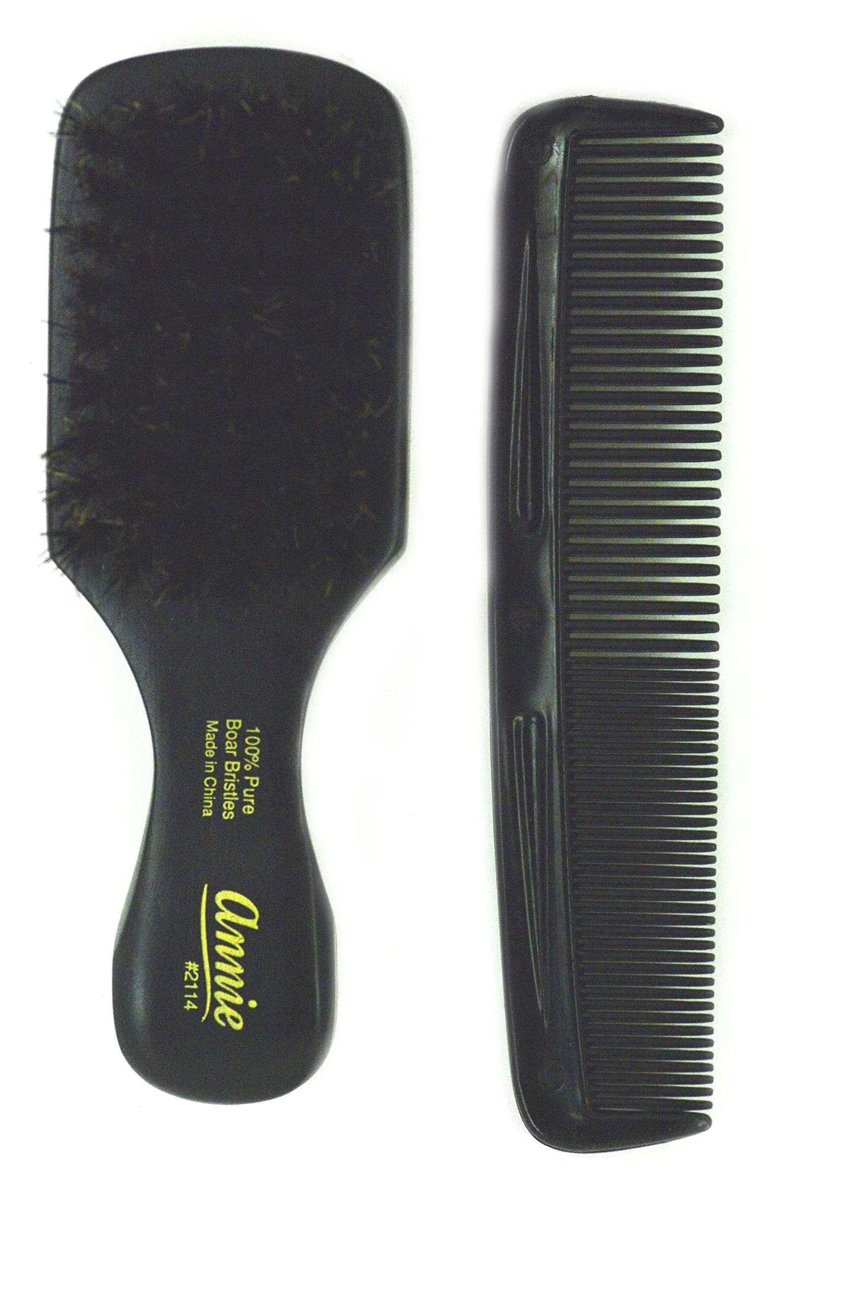Annie Natural Boar Bristle Hard Club Brush | Reinforced Detangling Hairbrush for Wavy, Straight, Long & Short Hair | 7 Inch (Pack of 1) — black