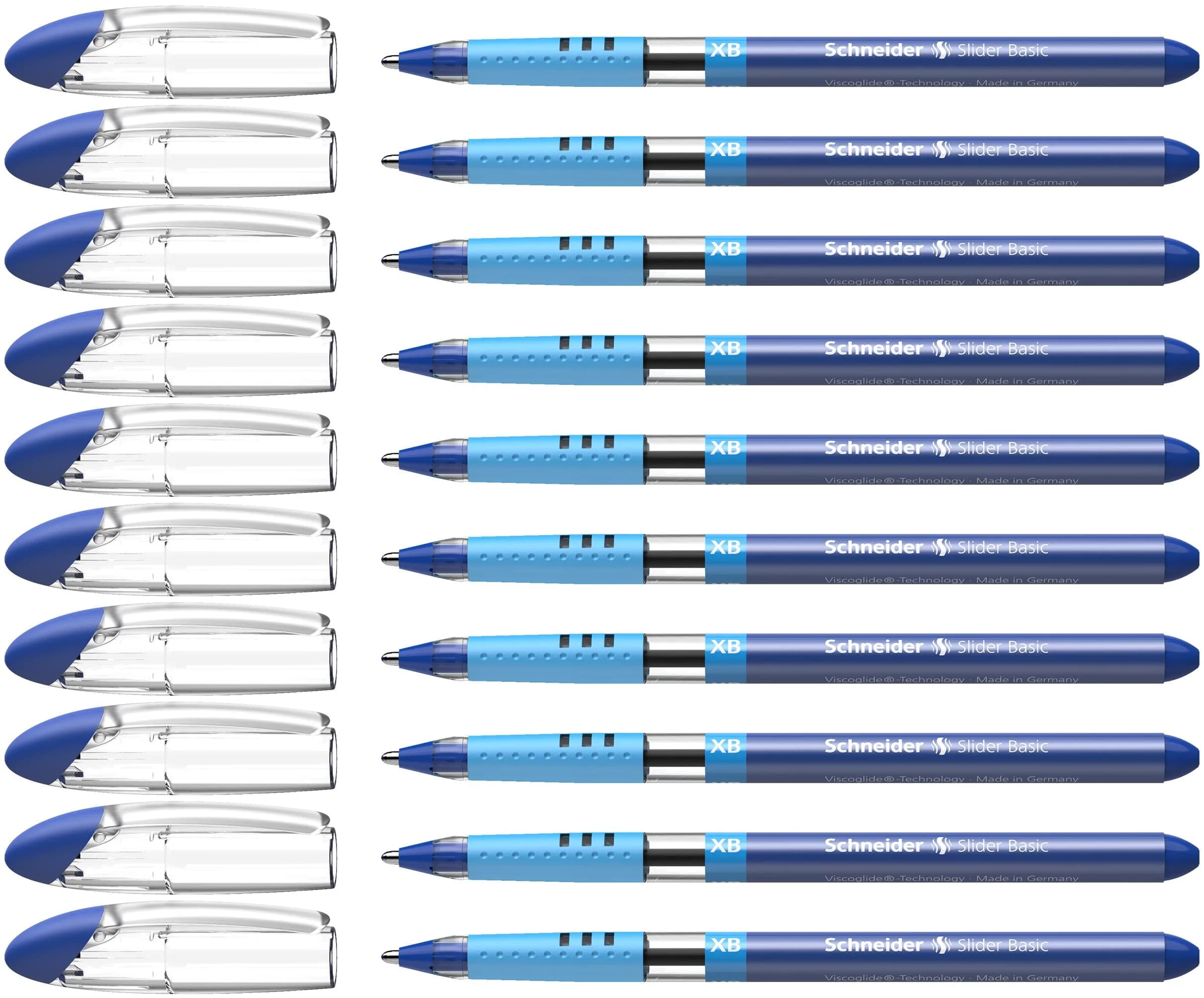 Schneider Slider Basic XB Ballpoint Pen 1.4mm Assorted Colors (8-Pack) | Smooth Viscoglide Ink Flow — Blue