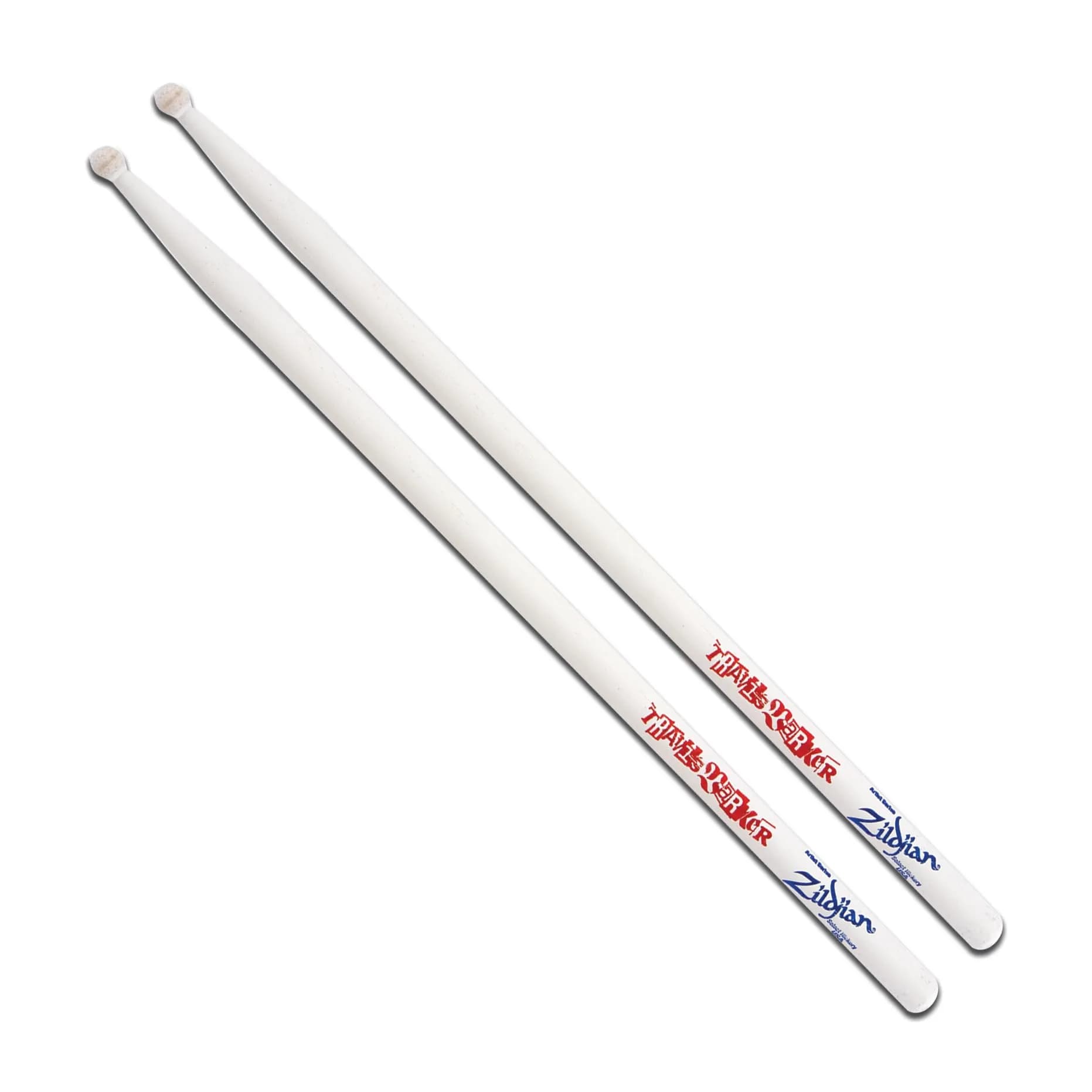 Zildjian Travis Barker Artist Series Drumsticks | Hickory Wood, Round Tip, White Finish — Artist Series