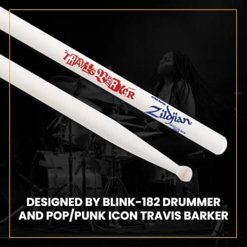 Zildjian Travis Barker Artist Series Drumsticks | Hickory Wood, Round Tip, White Finish thumbnail 8