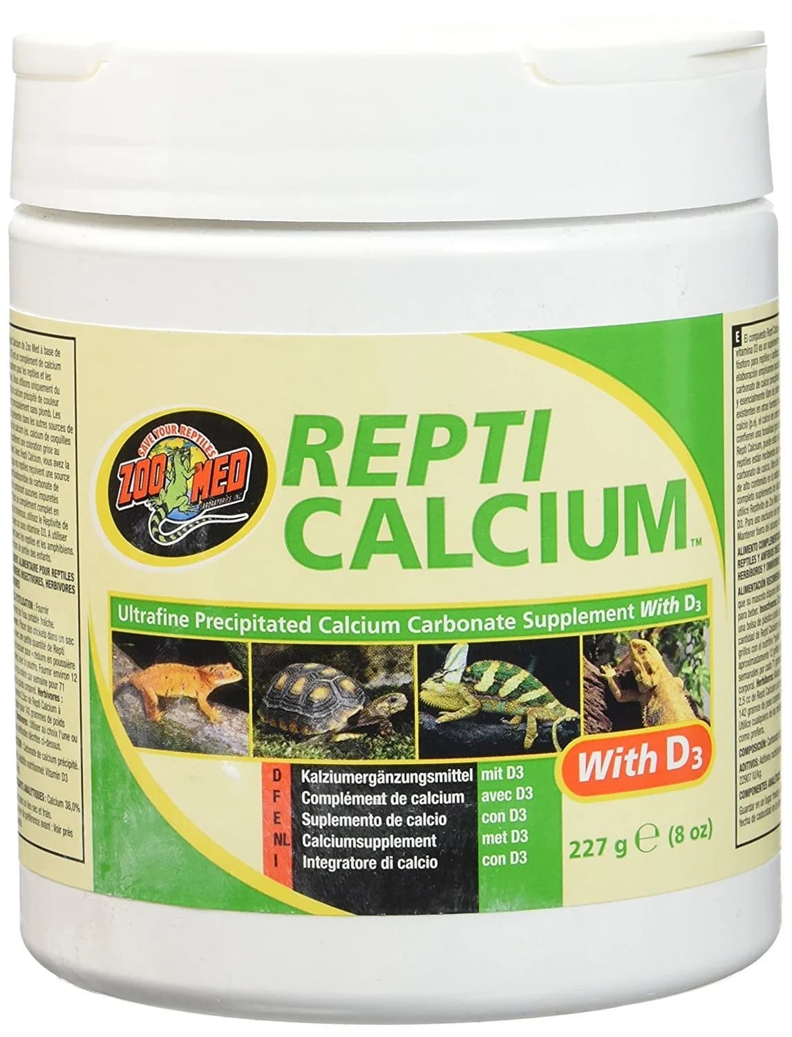 Zoo Med Reptile Calcium with Vitamin D3 Powder 227 g (8 oz) | Essential for Reptile Bone Health — 8-Ounce
