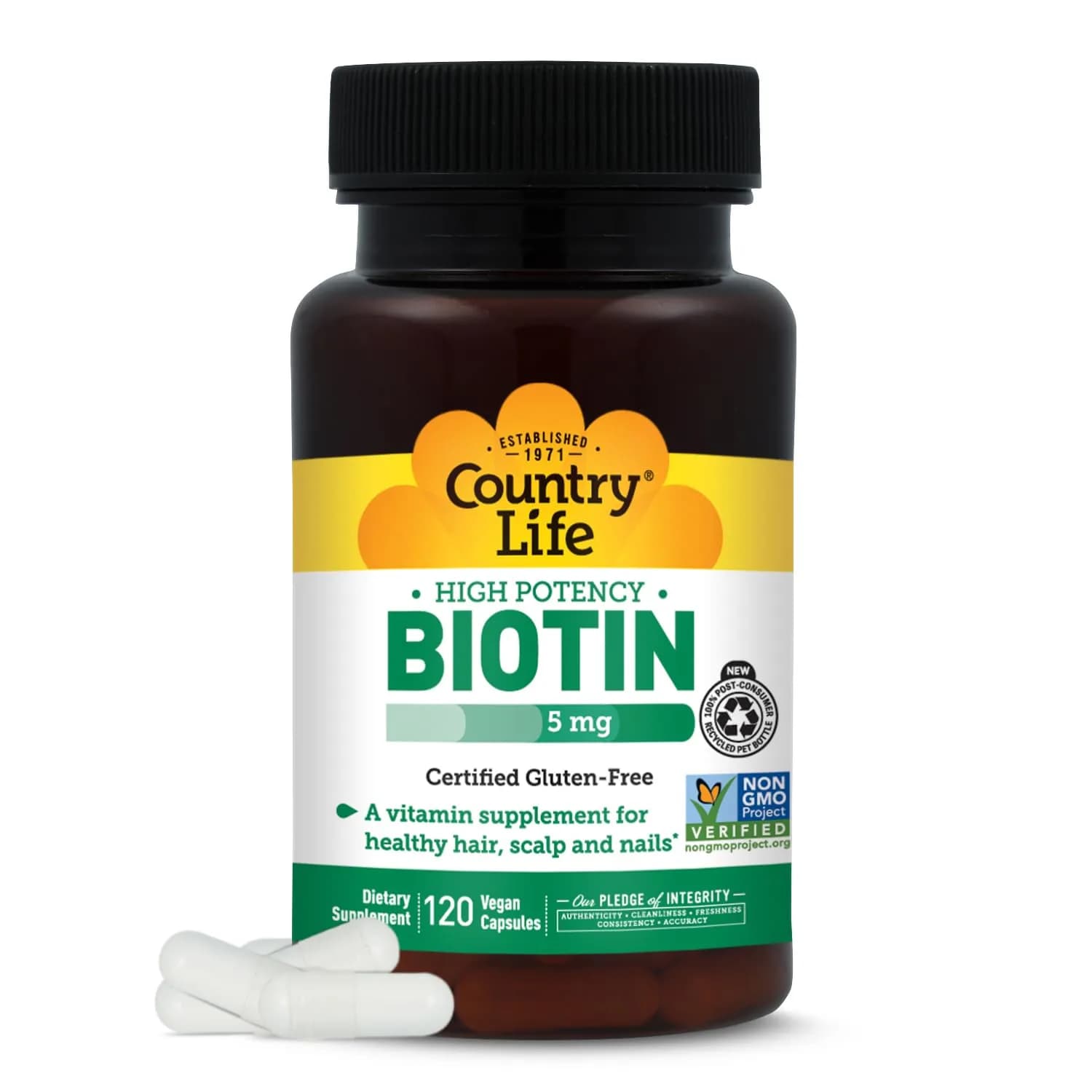 Country Life Biotin 5 mg Vegan Capsules | Supports Hair & Nails, Gluten-Free, Non-GMO — Capsule
