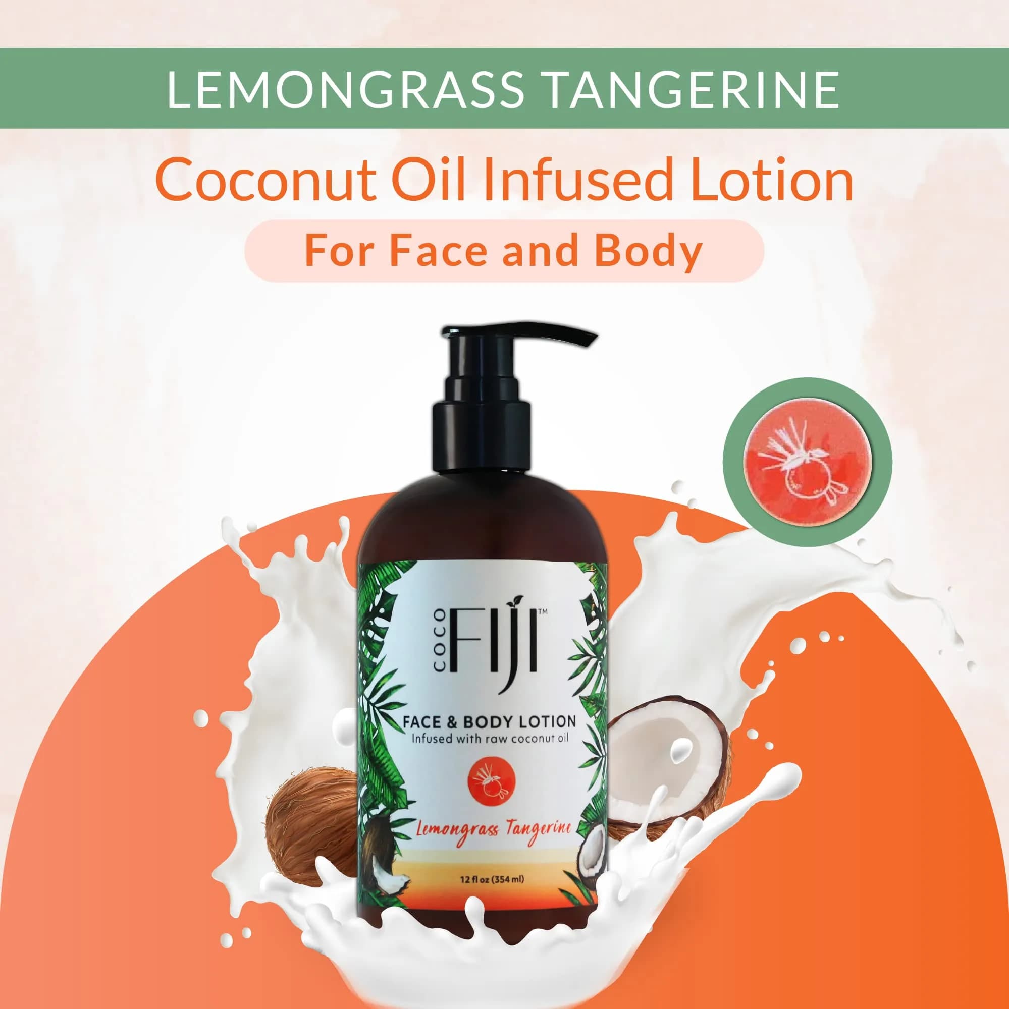 Coco Fiji Face & Body Lotion Infused With Coconut Oil | Lotion for Dry Skin | Moisturizer Face Cream & Massage Lotion for Women & Men | Lemongrass Tangerine 12 oz, Pack of 1 thumbnail 4