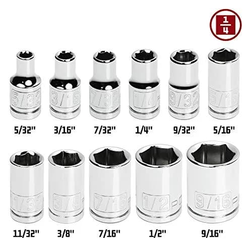 Powerbuilt 11 Piece 1/4-Inch Drive SAE Socket Set 5/32-9/16 Inch | Chrome Vanadium, Long-Lasting thumbnail 2