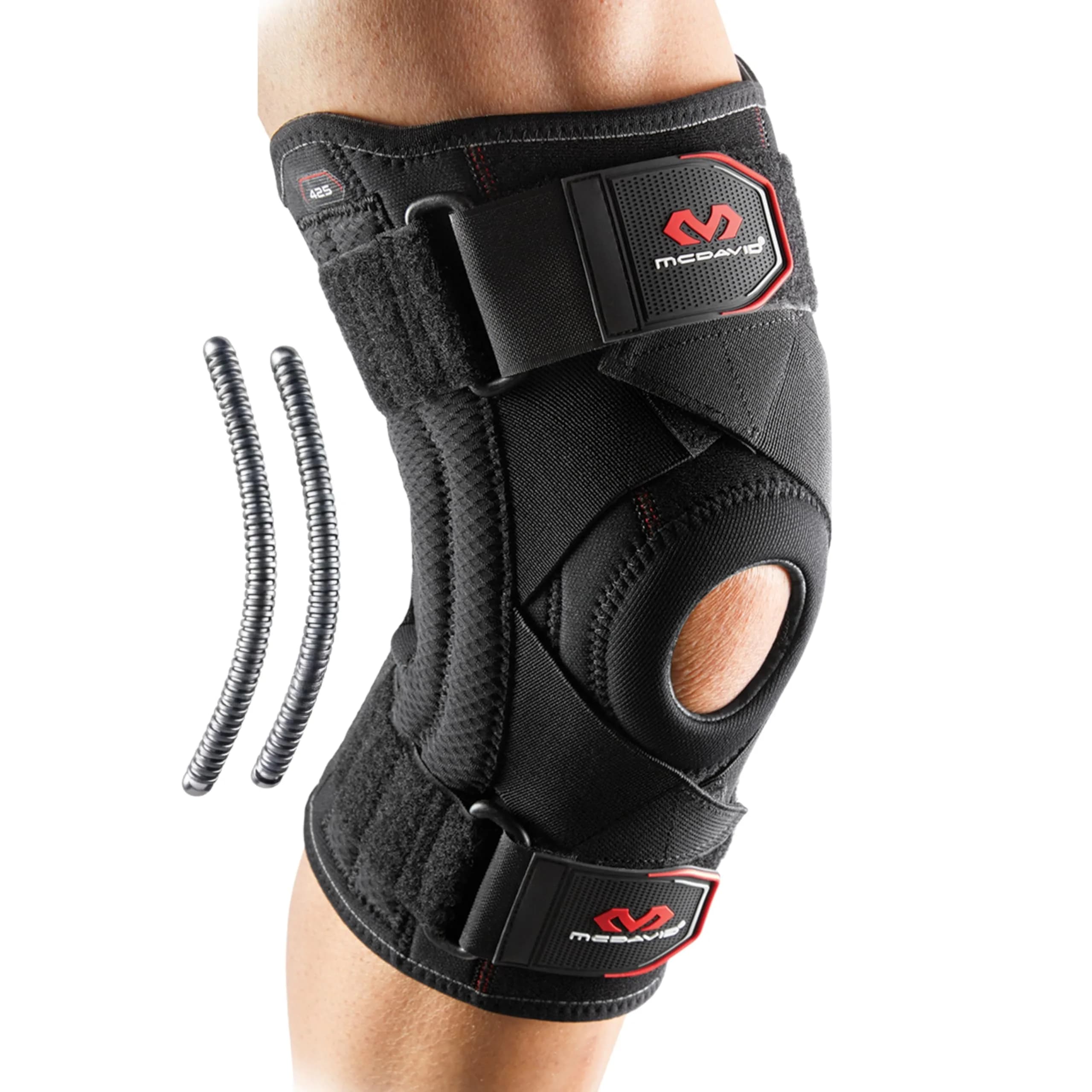McDavid Knee Brace Support with Side Stays & Cross Straps, Black, 270g (0.6lb) | Orthopedic Brace for Men & Women — Black