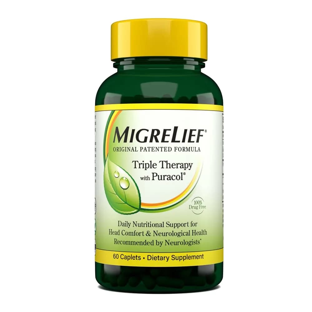 MigreLief Original Triple Therapy with Puracol 60 Caplets | Nutritional Support for Migraine Relief