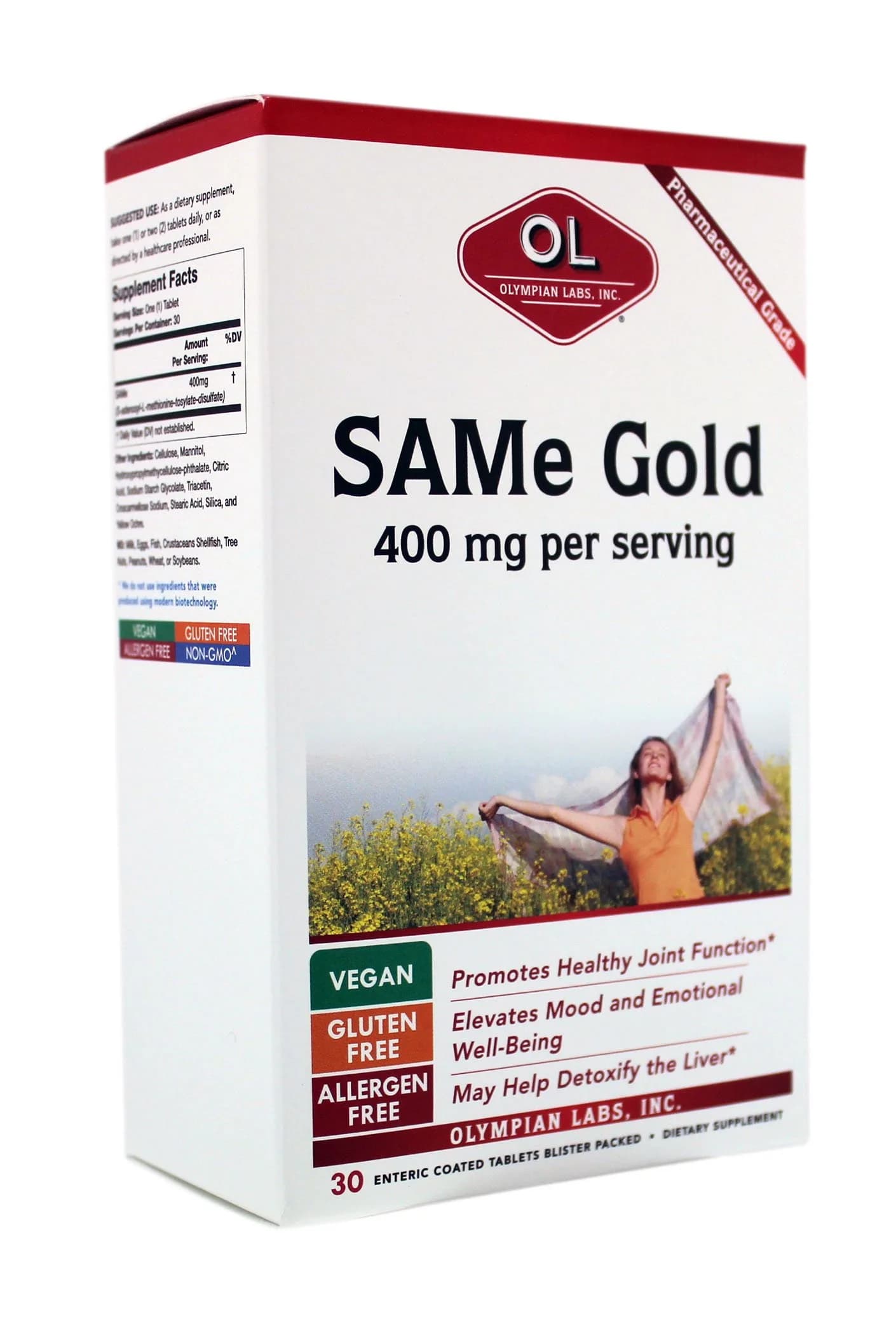 Olympian Labs Enteric Coated SAMe Gold | 400 mg per Serving | Vegan, Gluten Free, Soy Free | Mood & Joint Support - 30 Tablets — Tan