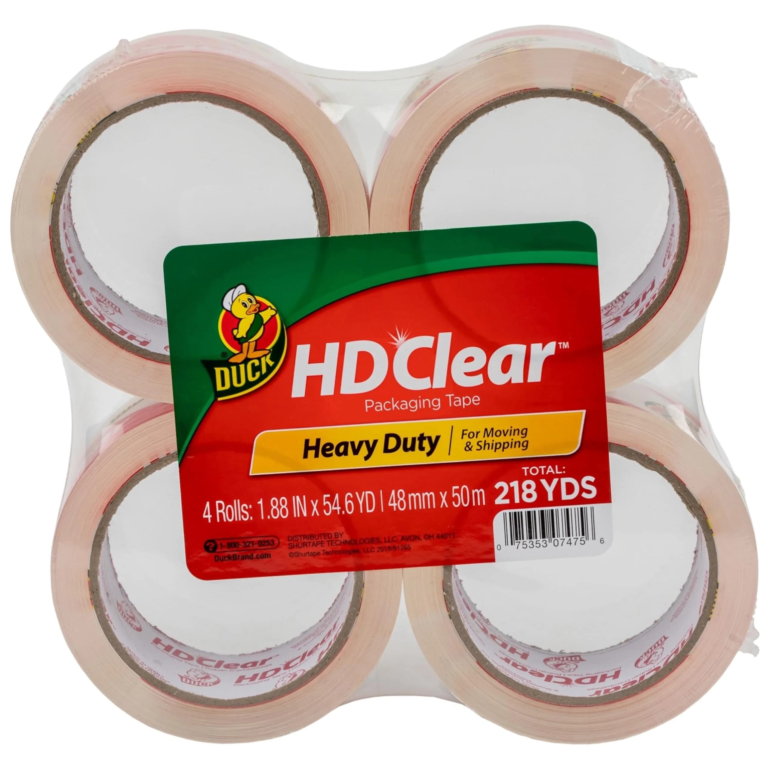 Duck HD Clear Packing Tape Refills - 6 Rolls, 1.88 In. x 54.6 Yards Each | Heavy Duty Acrylic Adhesive Tape for Boxes and Moving — 4 Rolls