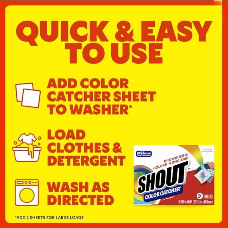 Shout Color Catcher Dye-Trapping Sheets 24 Count | Prevents Color Bleeding & Fading thumbnail 5