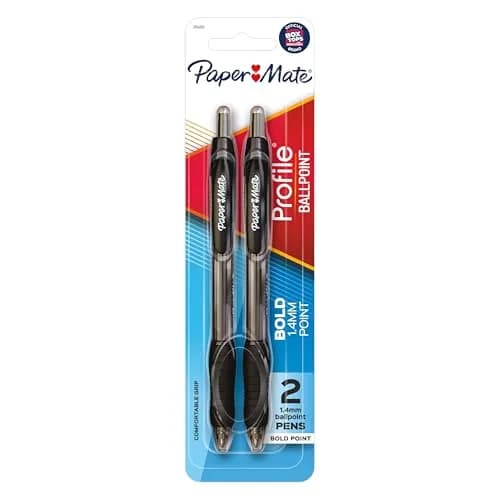 Paper Mate Profile Retractable Ballpoint Pens, Bold (1.4mm), Black, 2 Count | Smooth, Refillable, Bold Writing thumbnail 1