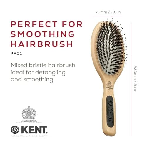 Kent PF01 Large Cushion Detangler Brush, Boar Bristle & Nylon Mix, 23.19cm (9.13in) | Detangles & Smooths Medium to Long Hair thumbnail 2