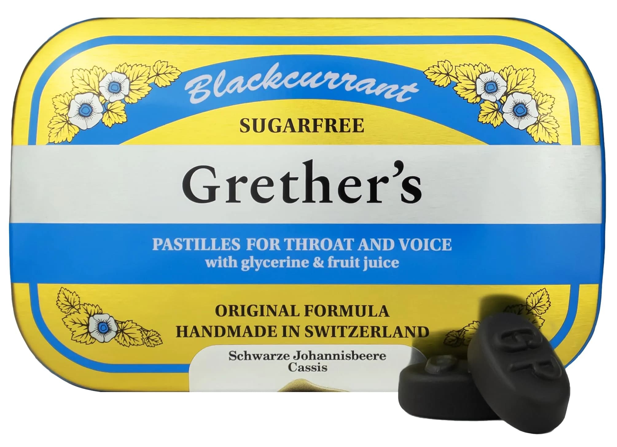 GRETHER'S Sugarfree Blackcurrant Pastilles 106 g (3.75 oz) | Natural Dry Mouth Relief for Singers — Blackcurrant