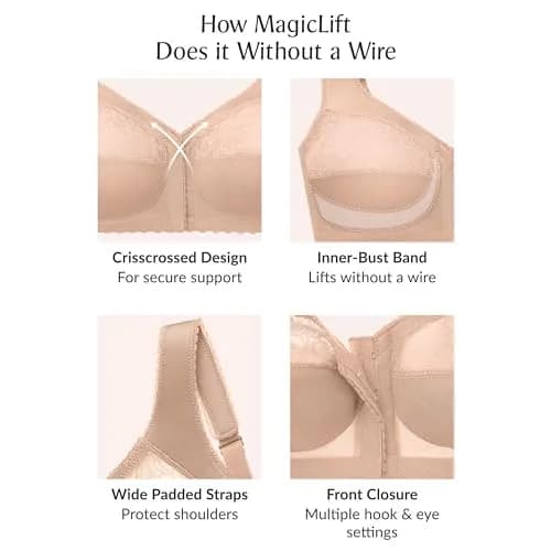 Glamorise Full Figure Plus Size MagicLift Front-Closure Support Bra Wirefree 42D | Comfort & Support thumbnail 6