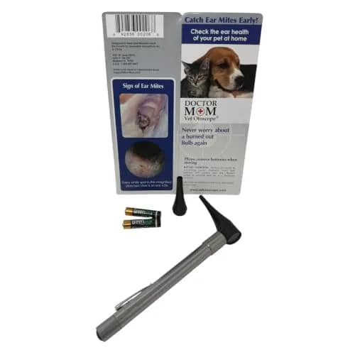 Dr Mom Pocket Veterinary LED Otoscope with 4X Optics | Includes 2 Reusable Specula & Ear Mite Info Sheet thumbnail 1
