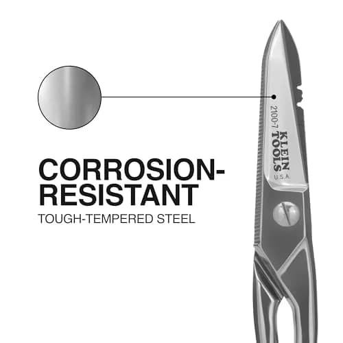 Klein Tools 2100-7 Electrician Scissors 5.25-Inch Nickel-Plated | Heavy-Duty USA Craftsmanship thumbnail 4