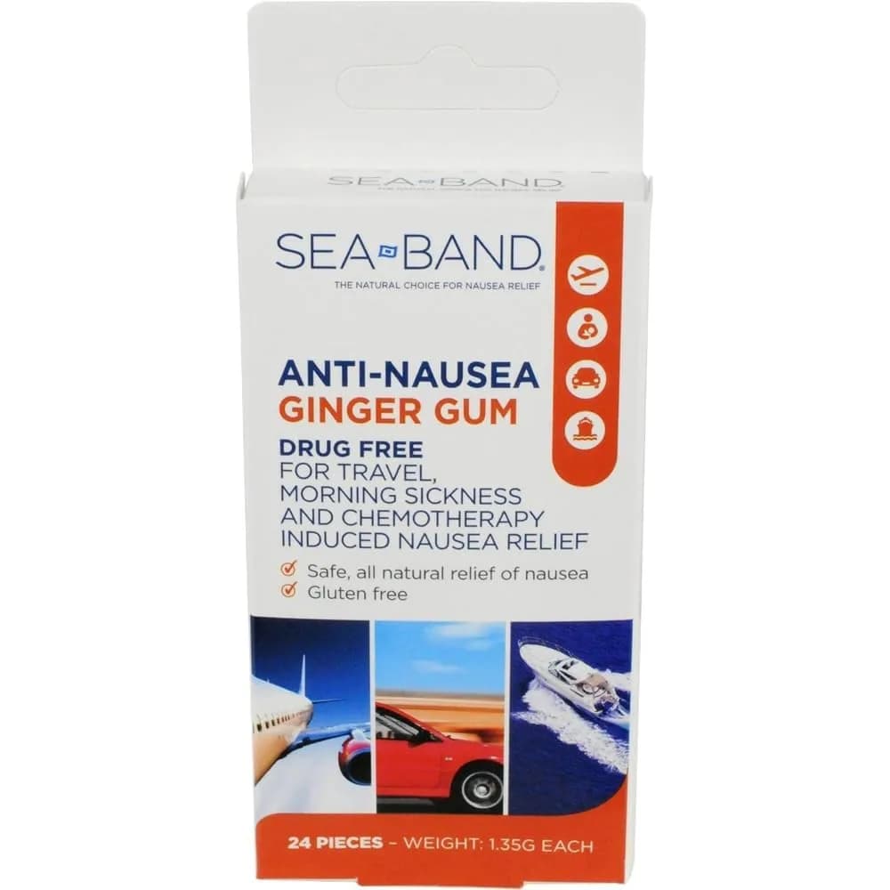 Sea-Band Anti-Nausea Ginger Gum For Motion & Morning Sickness, 24 Pieces | Fast-Acting, Natural Relief for Travel & Pregnancy - main product image