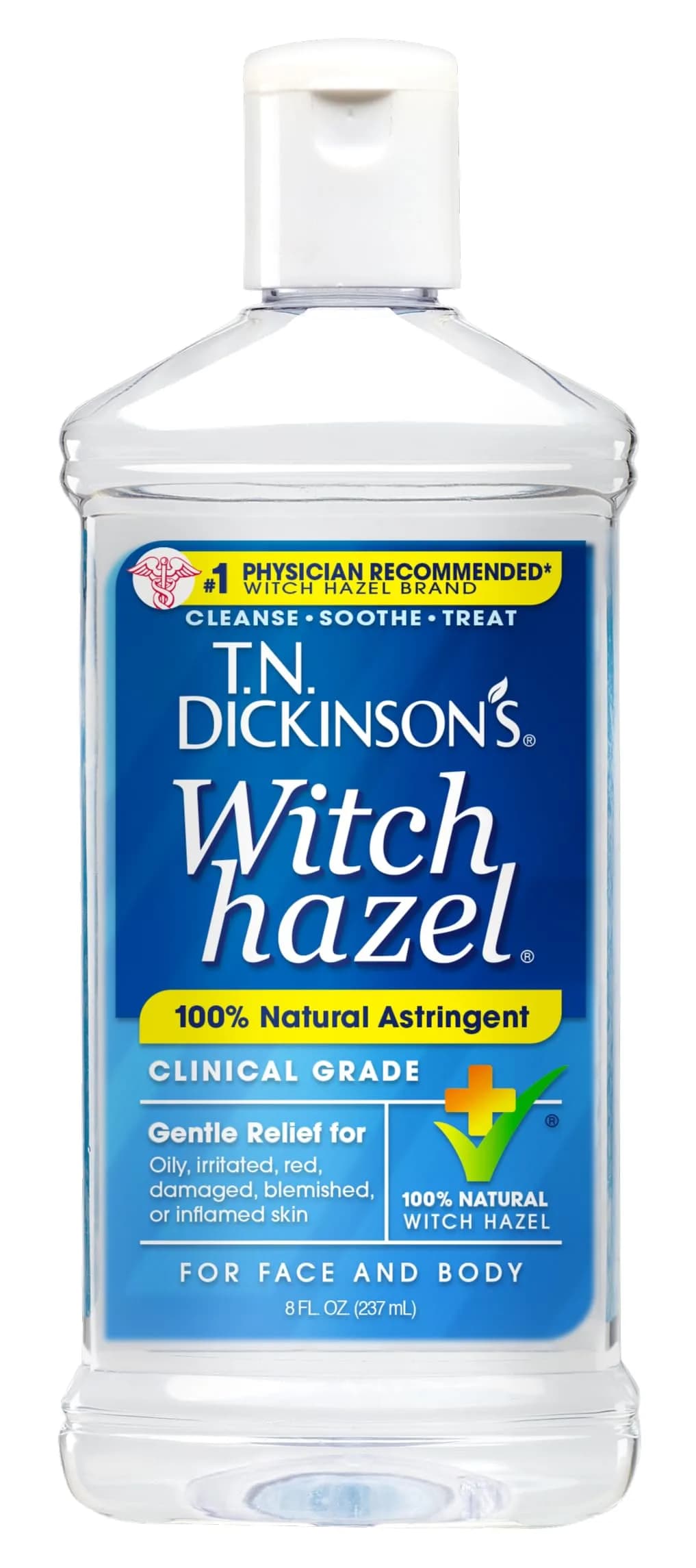 T.N. Dickinson's Witch Hazel Astringent 237ml (8 Fl Oz) | Natural Cleansing & Soothing for Face & Body — 8 Ounce