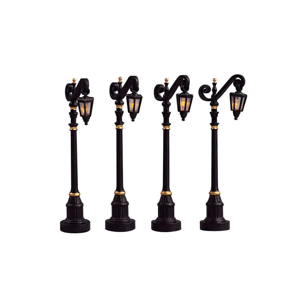 Lemax Colonial Street Lamp Set of 4 Battery Operated | Vintage Christmas Decor (approximately 10cm) — Black