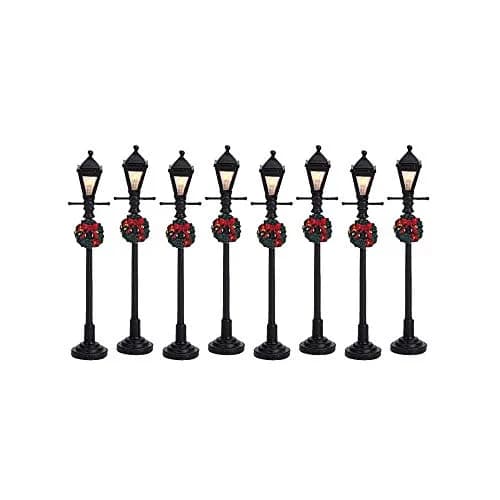 Lemax Gas Lantern Street Lamp Set of 8 Battery Operated 10.5cm (4.13in) Red Shades | Christmas Village Accessory thumbnail 2