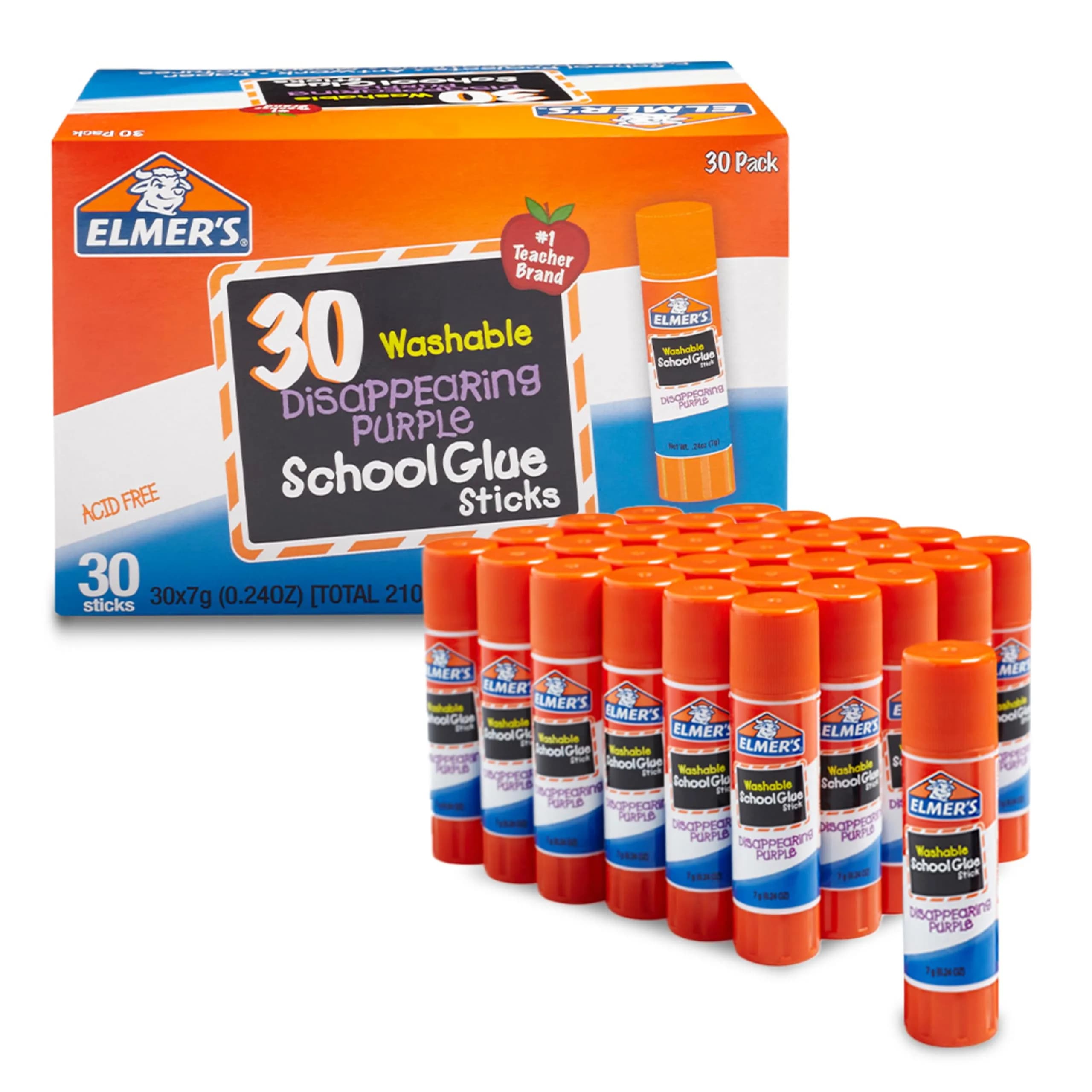 Elmer's Disappearing Purple School Glue Sticks, Washable, 7 Grams (0.24 Oz), 30 Count | Trusted #1 Teacher Brand for Crafts & School Projects - main product image