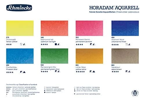 Schmincke Horadam Aquarell Half-Pan Paint Set with Water Container, 8 Colors | Premium Artist Watercolors for Art & Craft thumbnail 6