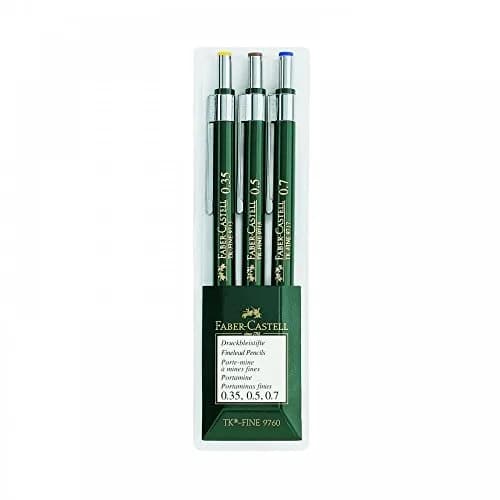 Faber-Castell TK-Fine-9713 Mechanical Pencils Wallet of 3-0.35, 0.5, 0.7mm | Fully Retractable Lead Sleeve for Precise Drawing thumbnail 1