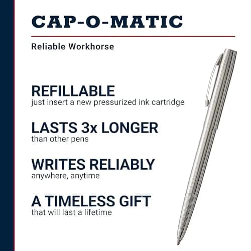 Fisher Space Pen Chrome Cap-O-Matic Pen, Black Ink, Gift Box | Writes Upside Down & in Extreme Temperatures thumbnail 2