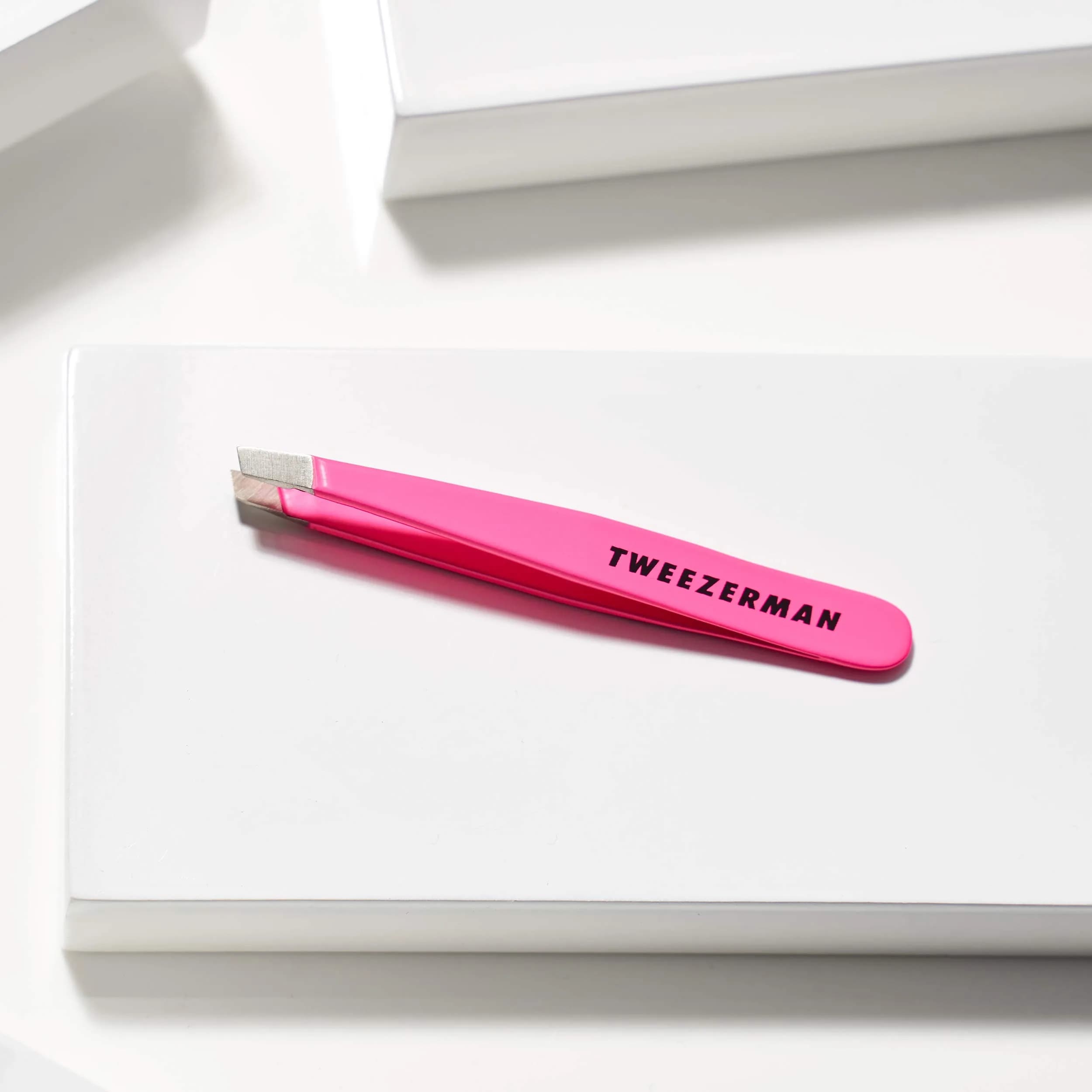 Tweezerman Mini Slant Tweezer Neon Pink | Precision Eyebrow Shaping Tool - view 5