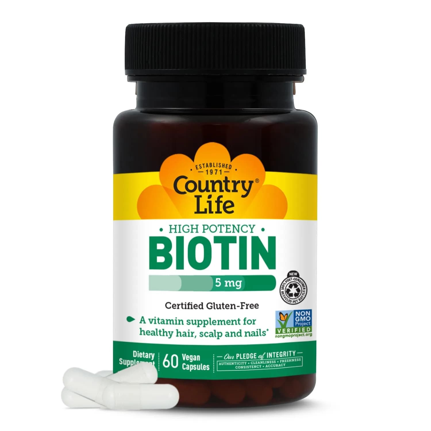 Country Life Biotin 5 mg for Hair, Scalp & Nails | Vegan Capsules for Healthy Hair & Nails - main product image
