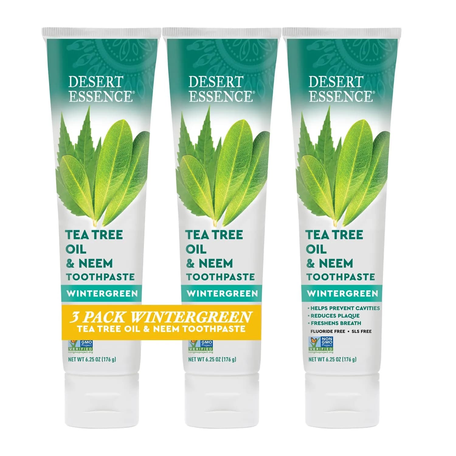 Desert Essence Tea Tree Oil & Neem Toothpaste 6pk | Natural Deep Clean & Fresh Breath (6.25 oz each) — 6.25 Ounce