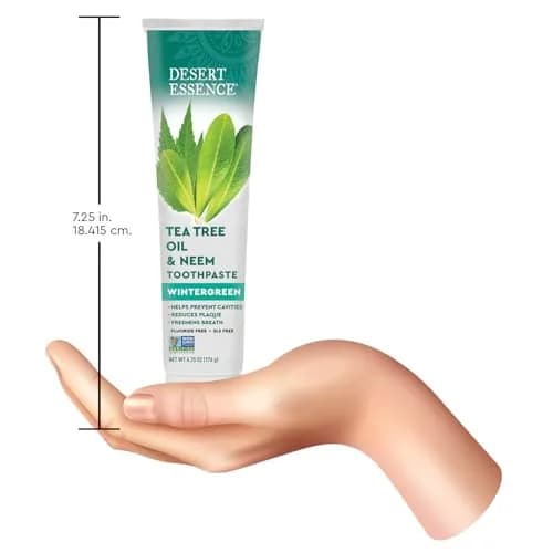 Desert Essence Tea Tree Oil and Neem Toothpaste, Wintergreen, 3 Pack | Fluoride-Free, Vegan, Fresh Breath (6.25 Oz x 3) thumbnail 4