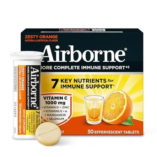 Airborne Immune Support Effervescent Tablets Zesty Orange 30 Count (Pack of 1) | 1000mg Vitamin C + 1500IU Vitamin D Immune Support thumbnail 1