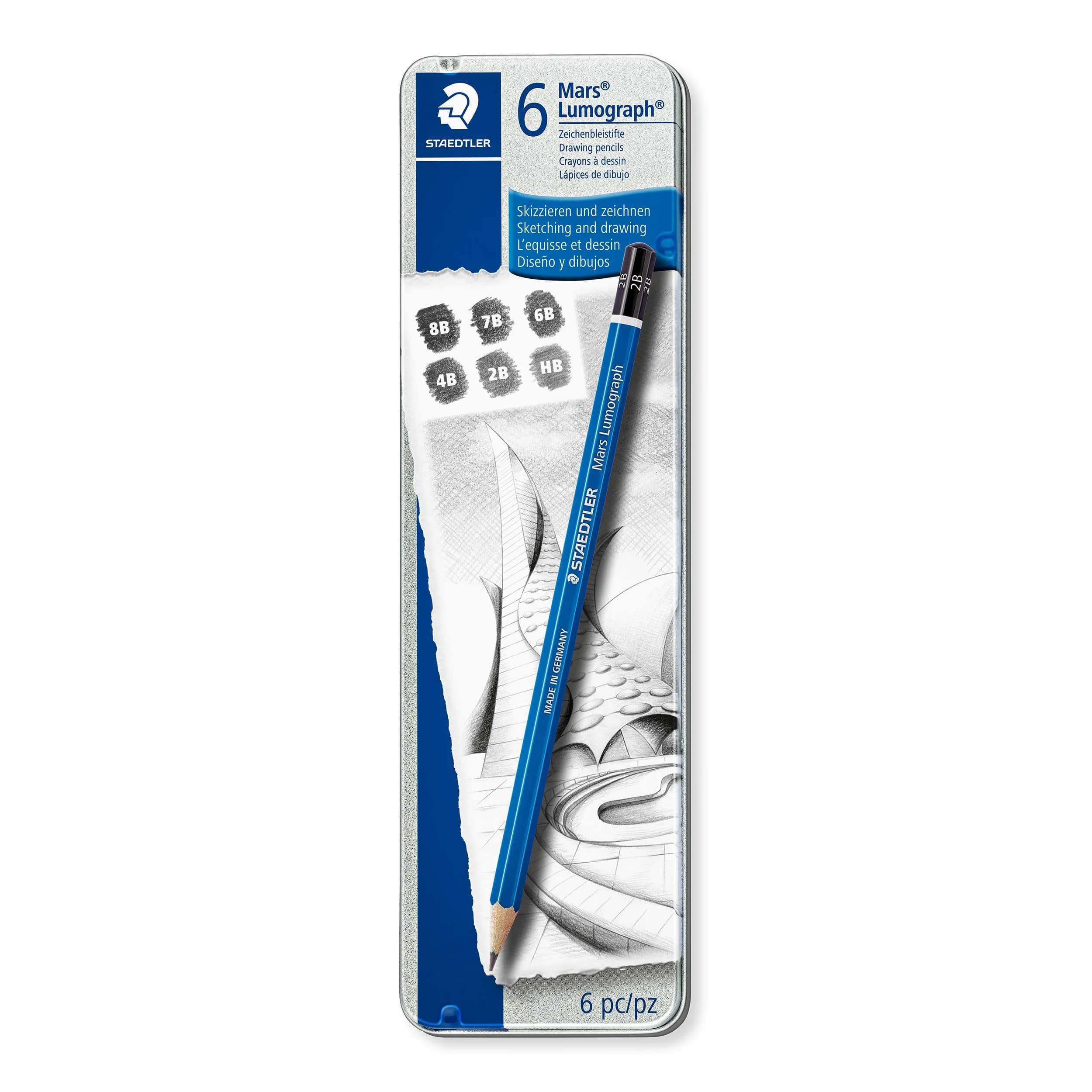 STAEDTLER Mars Lumograph Graphite Pencil Set: 6 Count (8B, 7B, 6B, 4B, 2B, HB) | Premium Artist Quality for Drawing & Sketching - main product image