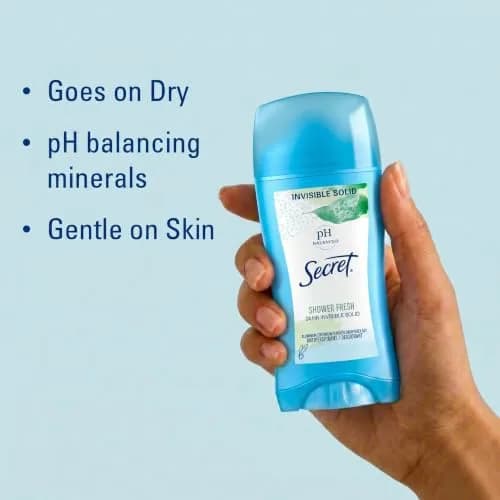 Secret Antiperspirant Deodorant for Women, Invisible Solid, 24 Hour Protection, pH Balanced, Shower Fresh Scent, 75g (2.6 oz) thumbnail 2