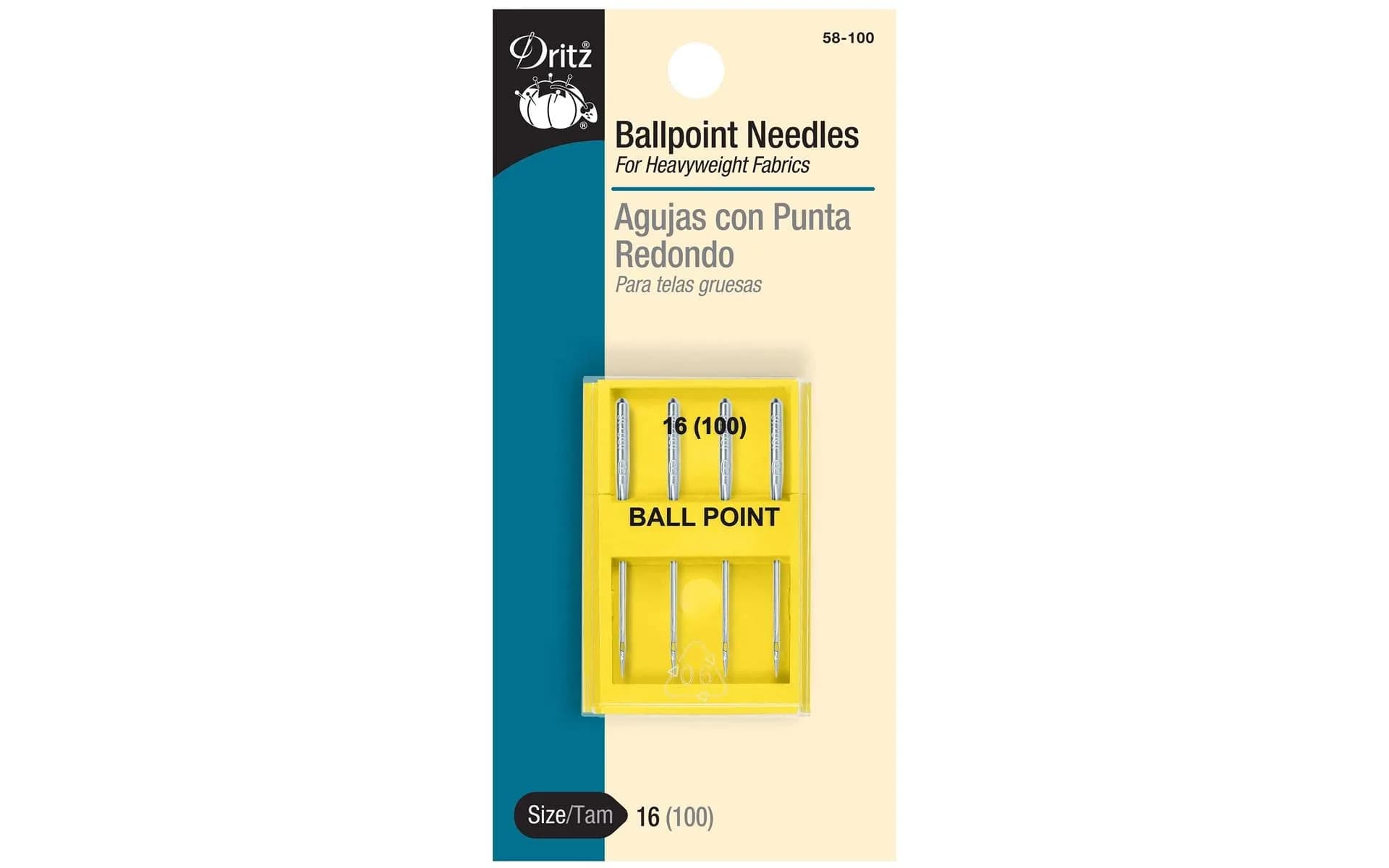 Dritz Ballpoint Machine Needles Size 11 Nickel | Suitable for Knit Fabrics — Size 16 / Ball Point